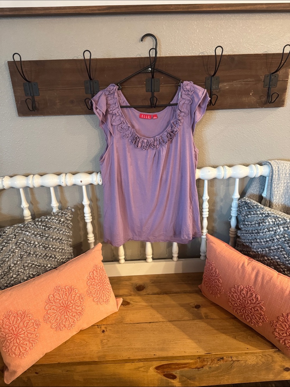 Elle Lavender Ruffle Scoop Neck Short Sleeve Top
